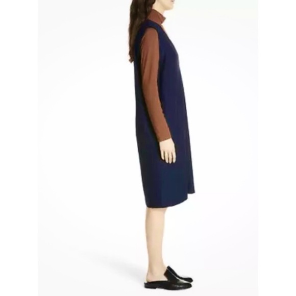 EILEEN FISHER Washable Stretch Crepe Deep V-Neck Dress in Midnight - Picture 3 of 13